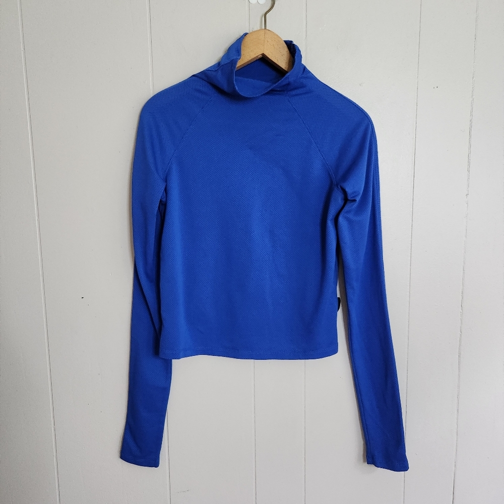 Oiselle funnel mock turtleneck top shirt blue lightweight XS